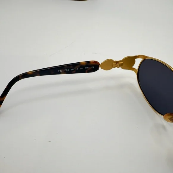 Fendi FS 261 Vintage Gold Oval Sunglasses Blue Lens Tortoise Italy w/ Case - Picture 7 of 10